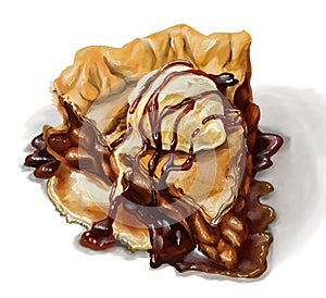 Apple pie with vanilla icecream and delicious maple syrup