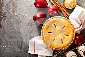 Apple pie in a wooden crate