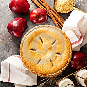 Apple pie in a wooden crate