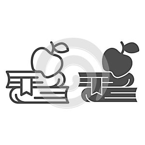 Apple on a pile of books line and solid icon, education concept, knowledge sign on white background, apple on a pile of