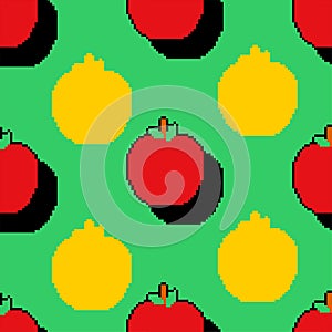 Apple pixel art pattern seamless. pixelated Fruit background. 8 bit texture