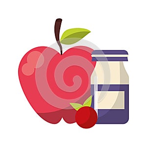 Apple and red fruit with yogurth bottle photo