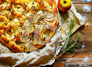 apple rosemary focaccia with thinly sliced apples