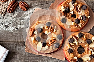 Apple rounds downward view on paper with rustic wood background