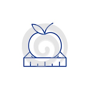 Apple with a ruler line icon concept. Apple with a ruler flat  vector symbol, sign, outline illustration.