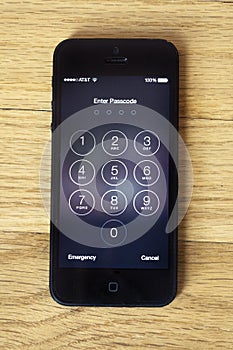 Apple 5 or 5s enter passcode screen on wood