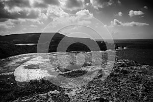 Apple`s Eye Beach in Malta in black and white