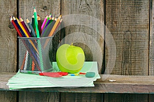 Apple and school accessories.