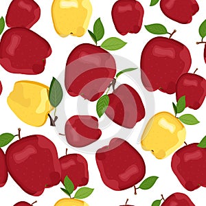 Apple seamless pattern dropping on white background. Red and Yellow apples fruits