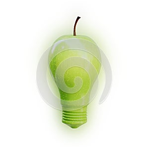 Apple shaped as a light bulb on white background