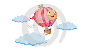 AppleShaped Hot Air Balloon with Flying Bird, vector design Generative AI