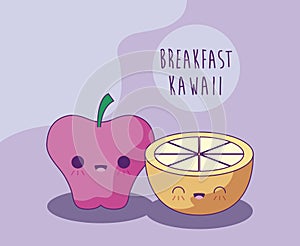 apple with slice orange for breakfast kawaii style