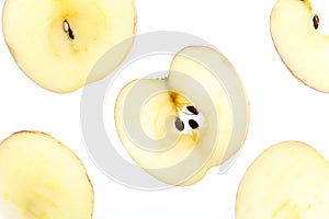 apple slices isolated on white background.