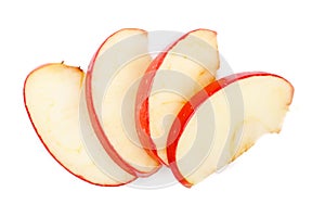 Apple slices isolated on white background close-up. Top view