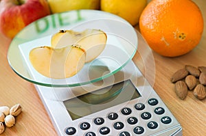 Apple slices on kitchen scale