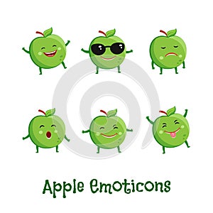 Apple smiles. Cute cartoon emoticons. Emoji icons