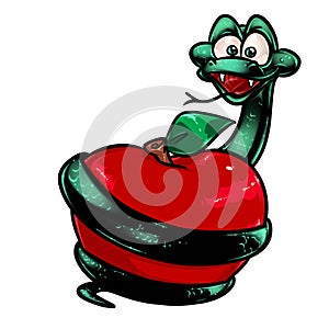 Apple snake sin temptation cartoon illustration