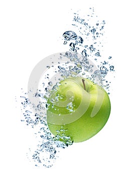 Apple splashing in water