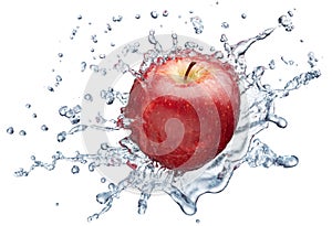 Apple splashing in water