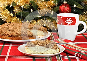 Apple streusel cake, selective focus on slice