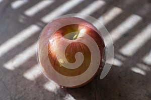 Apple on a table in sunlight