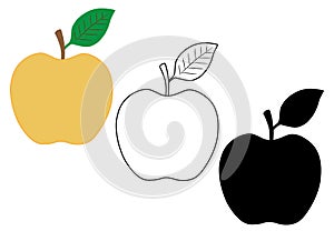 Apple in three versions: color, black and white, silhouette.