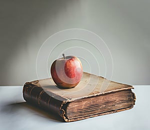 an apple on top of an old book