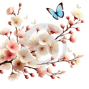 Apple tree branch in flowers. Delicate apple tree blossom blooming in spring, Close-up, nature in spring. Generative AI.