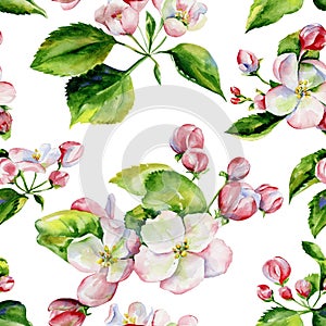 Apple tree branches and flowers seamless pattern