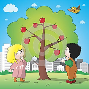 Árbol de manzana en la ciudad 