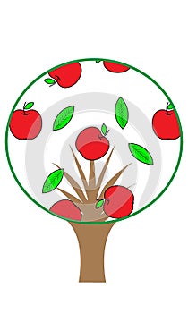 Apple Tree. Colorful Apple Tree with red Apples Isolated on White Background. Vector Illustration