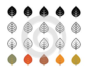 Apple tree leaf vector icons. Isolated apple leaf icon collection for websites on white background