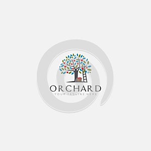 Apple tree logo designs with stairs orchard