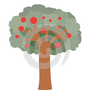 Apple tree with red apples, flat, isolated object on a white background, vector illustration,