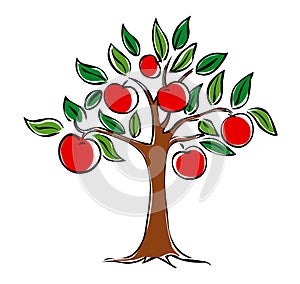 Apple tree vector.Apples on an apple tree.