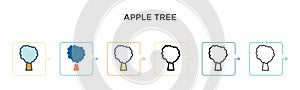 Apple tree vector icon in 6 different modern styles. Black, two colored apple tree icons designed in filled, outline, line and
