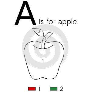 Apple. Vector alphabet letter A, colouring page