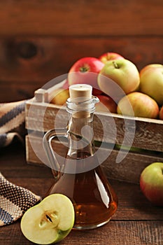 Apple vinegar in glass bottle