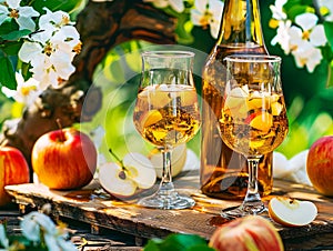 Apple wine poured into delicate glasses