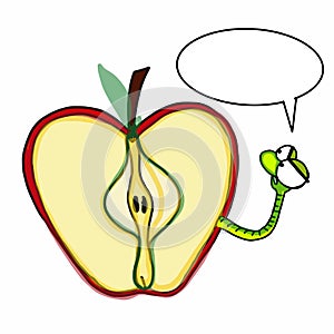 Apple worm speaking and angry drawing illustration white background