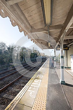 Appledore, Kent, United Kingdom - March 9, 2020: Empty rail platform at Appledore train station, UK