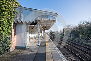 Appledore, Kent, United Kingdom - March 9, 2020: Looking along the rail platform at Appledore train station, UK