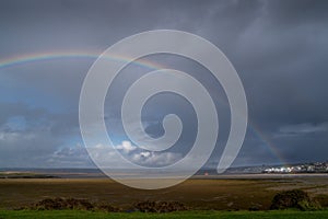 Appledore village with rainbow, seen from Northam Burrows, North Devon. Oct 2020.