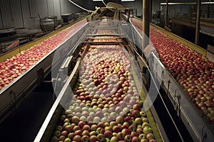 Apples Being Graded In Fruit Processing And Packaging Plant