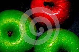 apples on black backgroundgreen and red Apple on a black background Wallpapers, healthy food