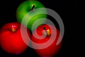 Apples on black backgroundgreen and red Apple on a black background Wallpapers, healthy food