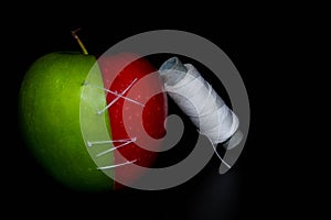 Apples on black backgroundgreen and red Apple on a black background Wallpapers, healthy food