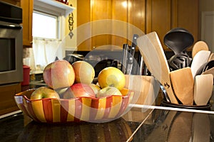 Apples in a bowl on counter