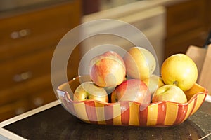 Apples in a bowl on counter