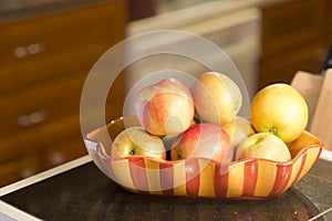 Apples in a bowl on counter